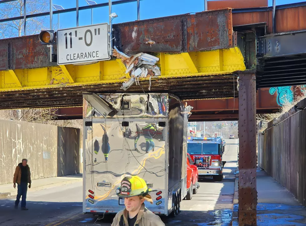 Too-Tall Car Hauler Strikes Binghamton Railroad Bridge